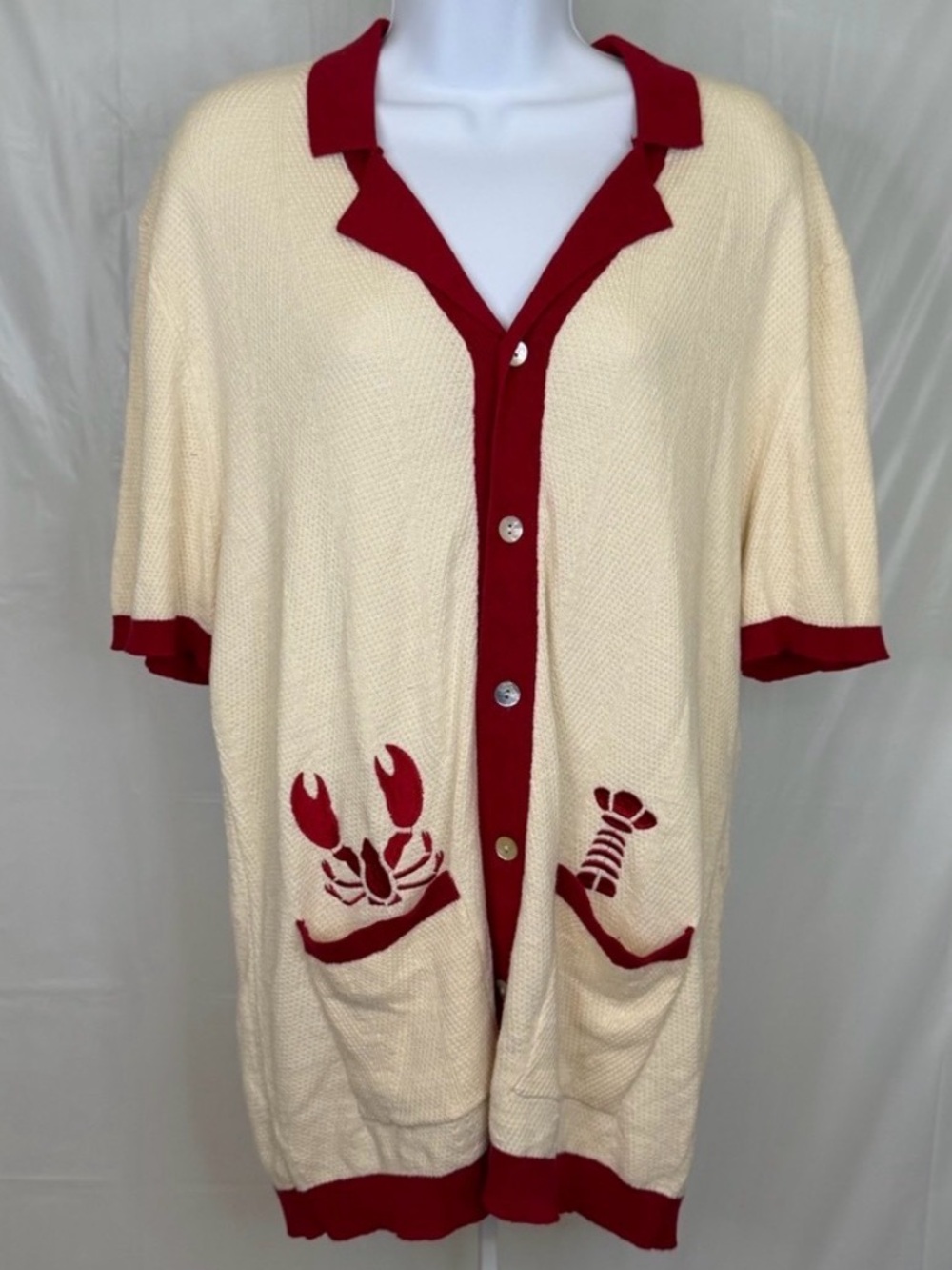 Art of Rhetoric Lobster Cardigan M Cream Red Coastal Button Front Knit NWT